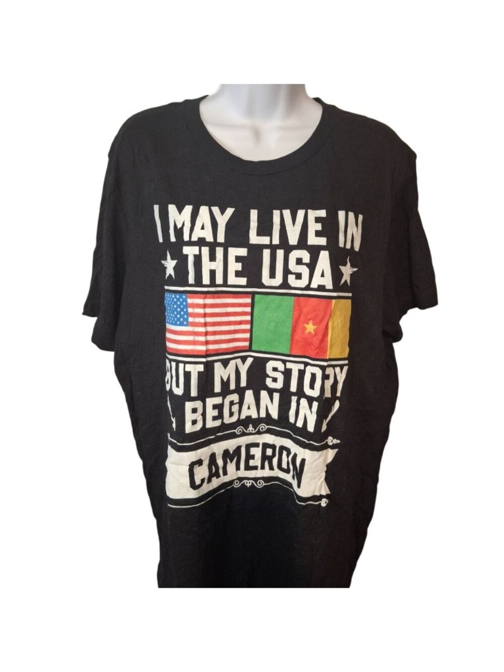 Cameroon Heritage Graphic Tee Large Black USA Story Flag Shirt Cotton